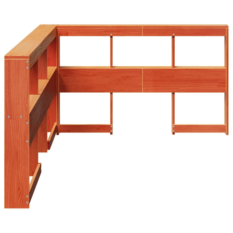 Kopfteil mit Bücherregal L-Form Wachsbraun 120 cm Massivholz
