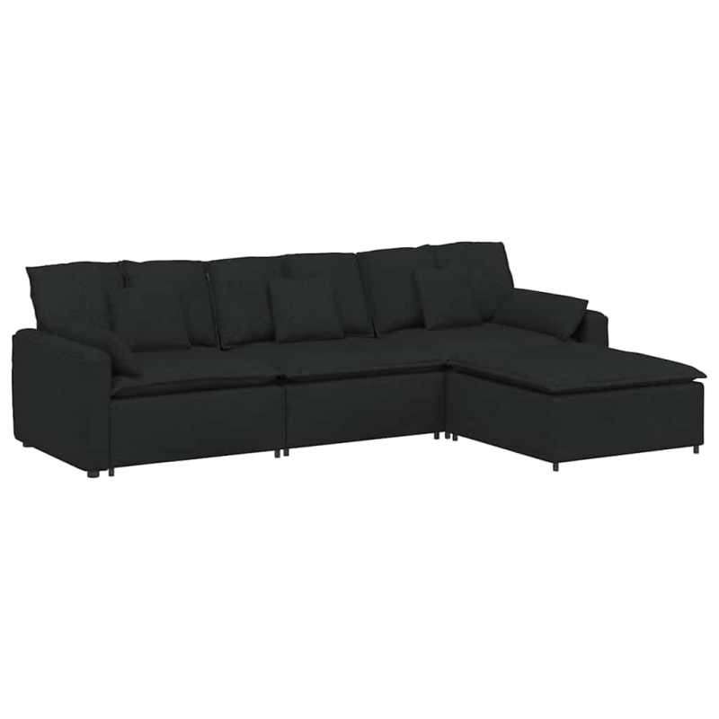 Modulares Sofa mit Fußhocker und Kissen Schwarz