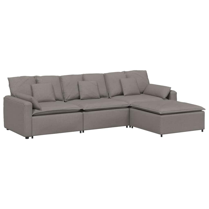 Modulares Sofa mit Fußhocker und Kissen Taupe