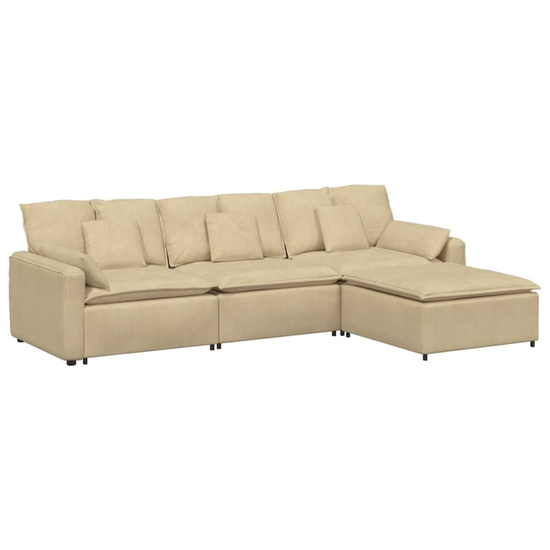Modulares Sofa mit Fußhocker und Kissen Hellgrün Grau