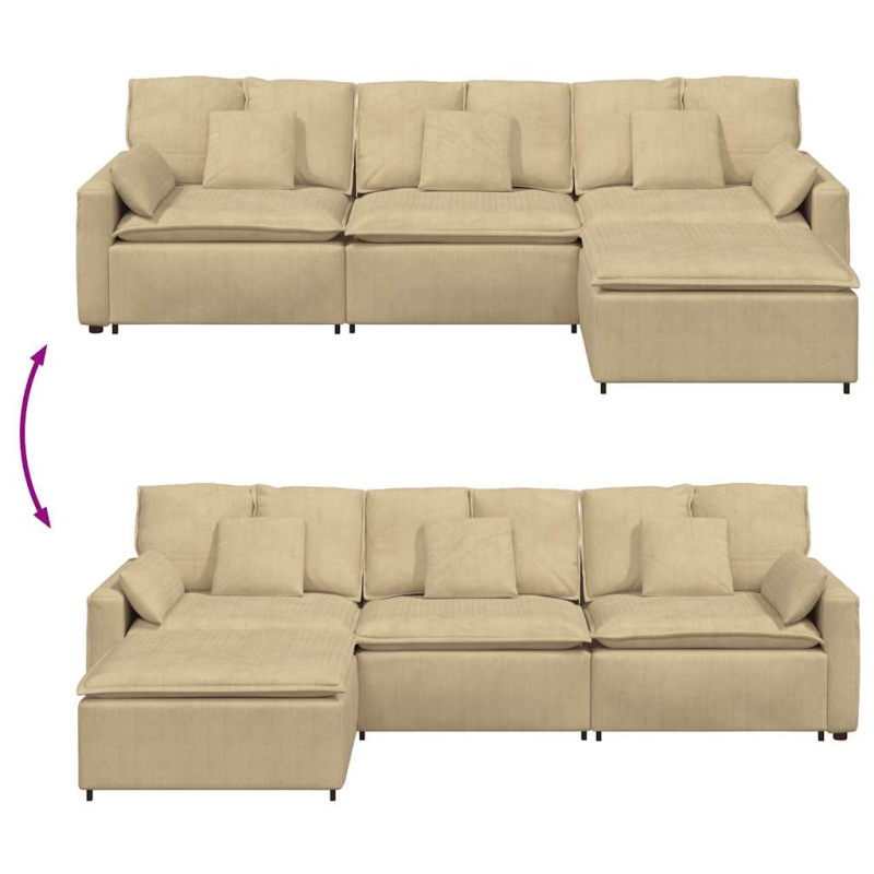 Modulares Sofa mit Fußhocker und Kissen Hellgrün Grau