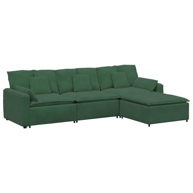 Modulares Sofa mit Fußhocker und Kissen Dschungelgrün