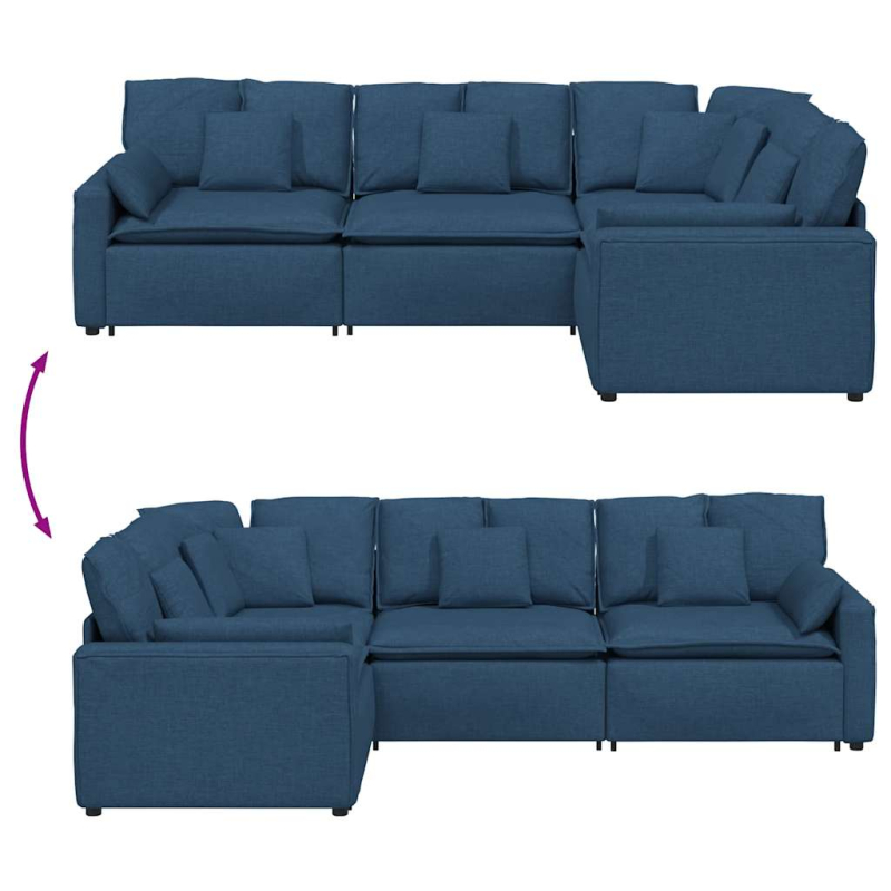 Modulares Sofa mit Kissen Stoff Blau