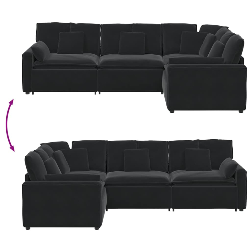 Modulares Sofa mit Kissen Samt Schwarz