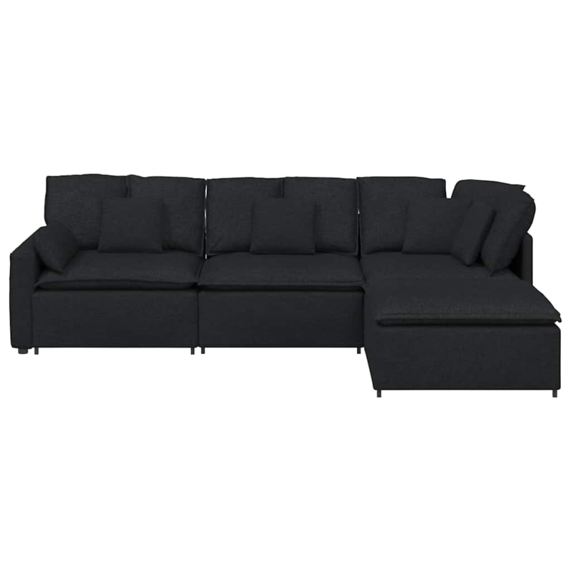 Modulares Sofa mit Fußhocker Kissen Stoff Schwarz
