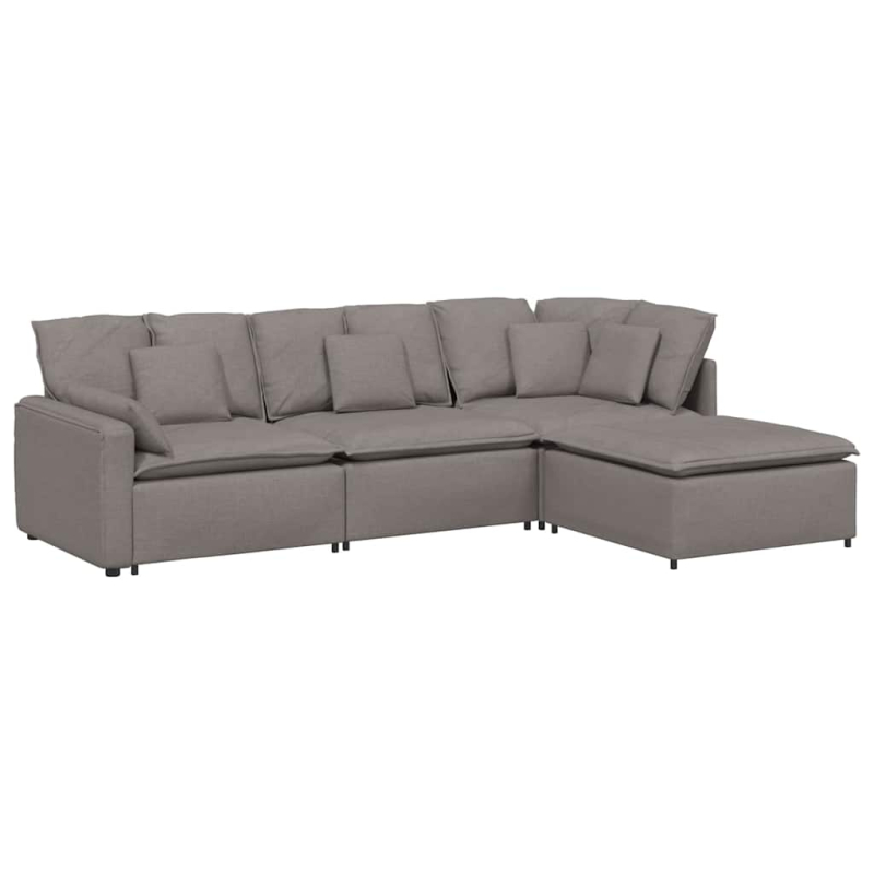 Modulares Sofa mit Fußhocker Kissen Stoff Taupe