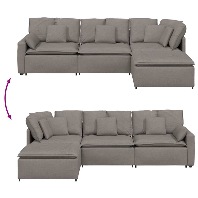 Modulares Sofa mit Fußhocker Kissen Stoff Taupe