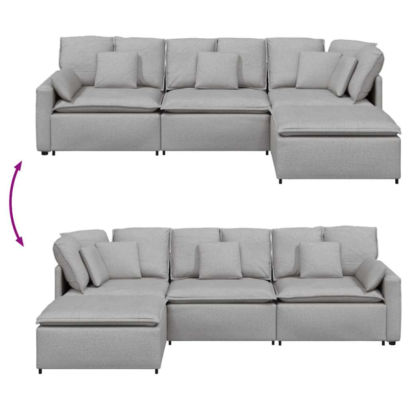 Modulares Sofa mit Fußhocker Kissen Stoff Wolkengrau