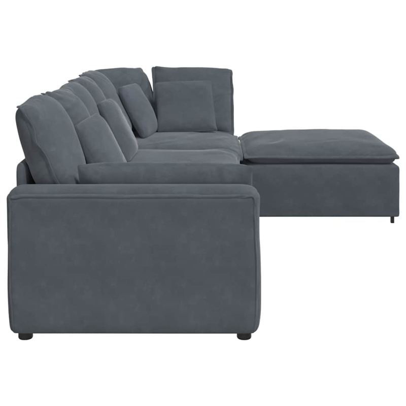 Modulares Sofa mit Fußhocker Kissen Samt Dunkelgrau
