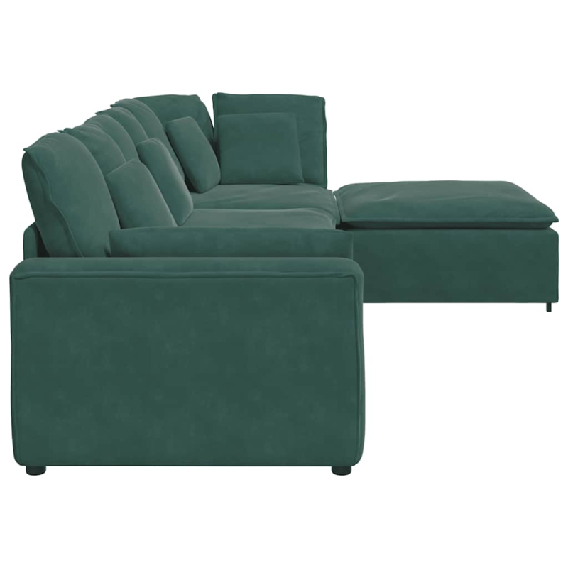 Modulares Sofa mit Fußhocker Kissen Samt Dunkelgrün