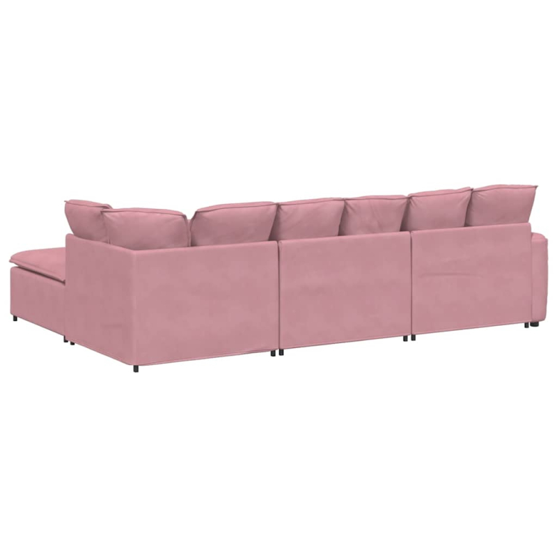 Modulares Sofa mit Fußhocker Kissen Samt Rosa