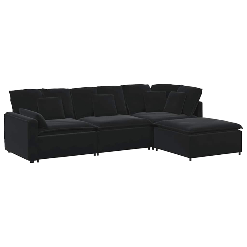 Modulares Sofa mit Fußhocker Kissen Samt Schwarz