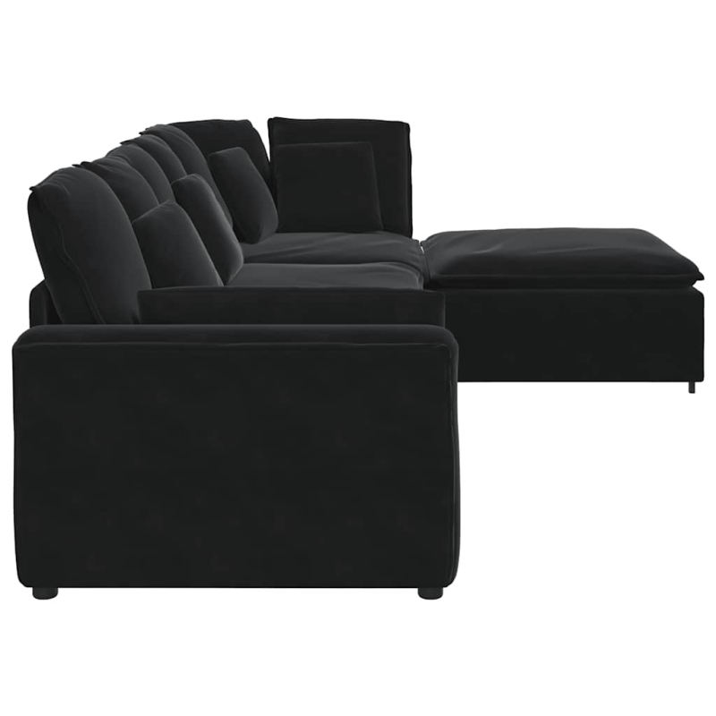 Modulares Sofa mit Fußhocker Kissen Samt Schwarz