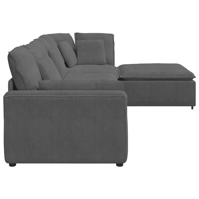 Modulares Sofa mit Fußhocker Kissen Cordstoff Dunkelgrau