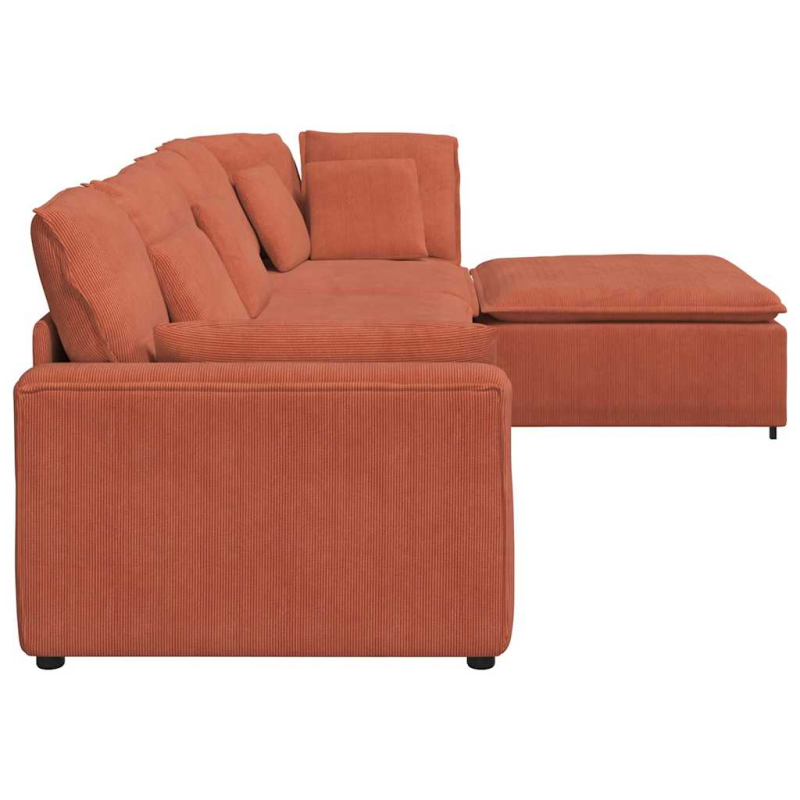 Modulares Sofa mit Fußhocker Kissen Cordstoff Rot Orange