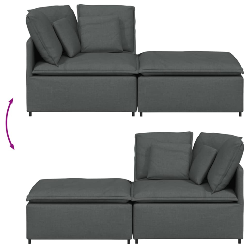 Modulares Sofa mit Fußhocker Kissen Stoff Dunkelgrau