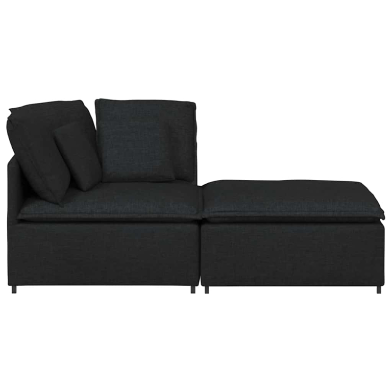 Modulares Sofa mit Fußhocker Kissen Stoff Schwarz