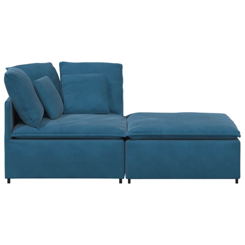 Modulares Sofa mit Fußhocker Kissen Samt Blau