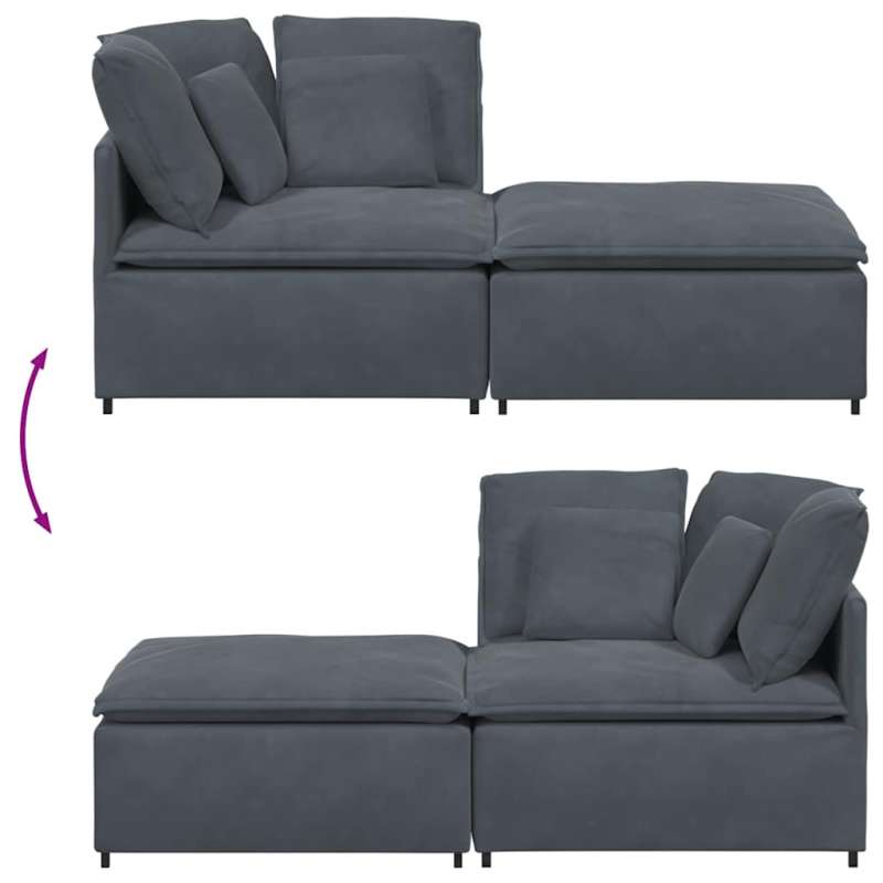 Modulares Sofa mit Fußhocker Kissen Samt Dunkelgrau