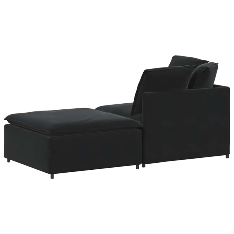Modulares Sofa mit Fußhocker Kissen Samt Schwarz