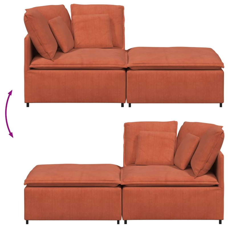 Modulares Sofa mit Fußhocker Kissen Cordstoff Rot Orange