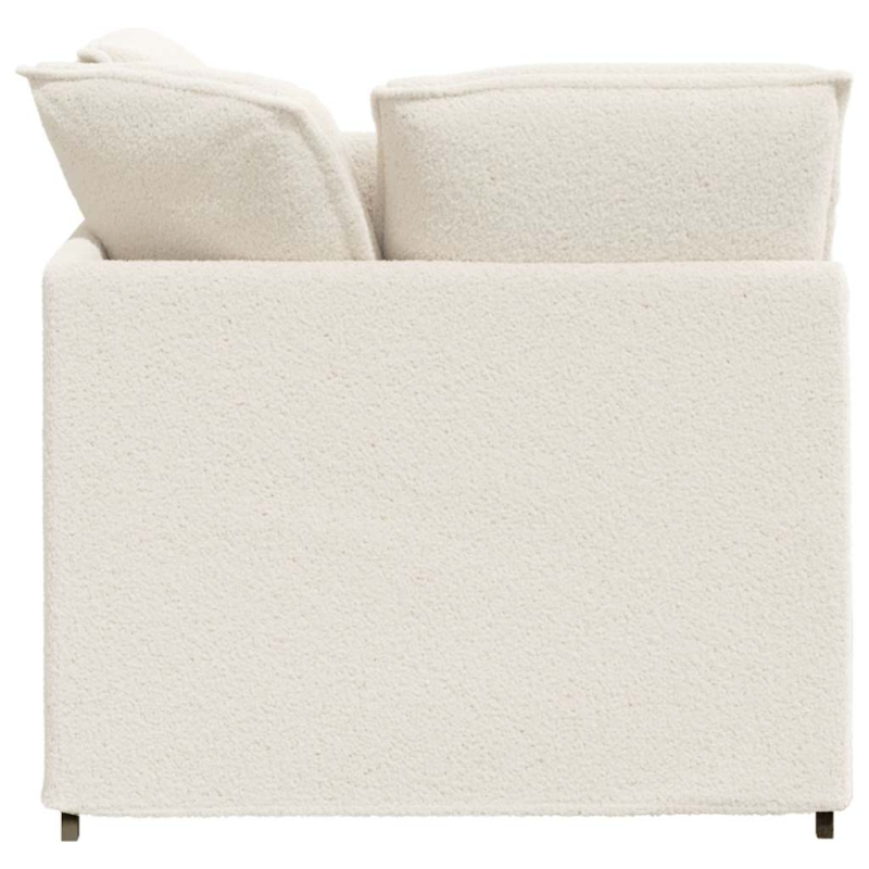 Modulares Sofa mit Hocker Kissen Stoff in Lammwolloptik Creme