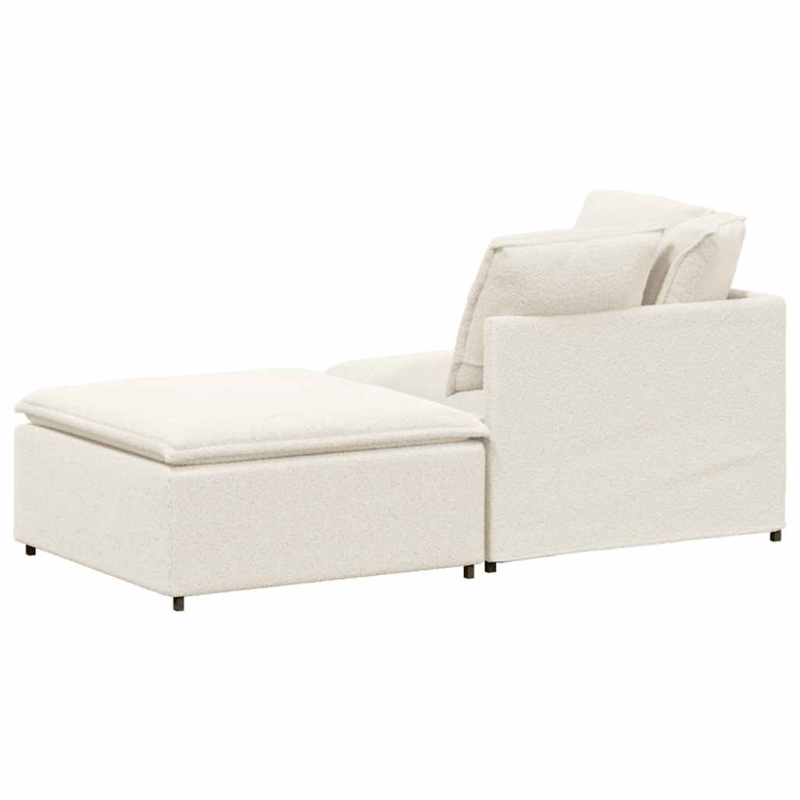 Modulares Sofa mit Hocker Kissen Stoff in Lammwolloptik Creme