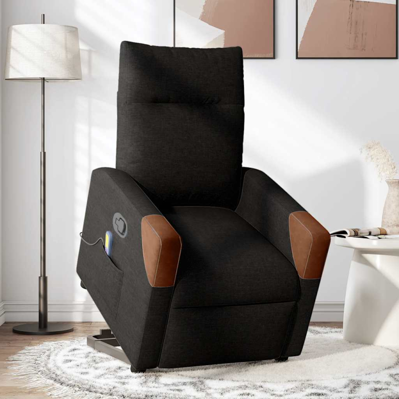 Massagesessel mit Aufstehhilfe Schwarz Stoff