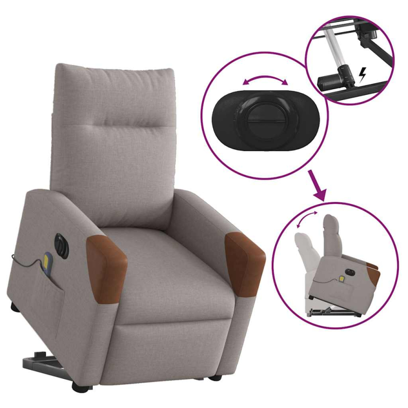 Elektrischer Massagesessel mit Aufstehhilfe Taupe Stoff