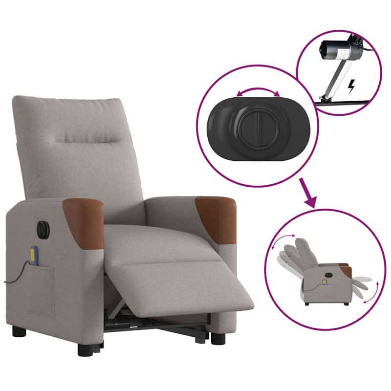 Elektrischer Massagesessel mit Aufstehhilfe Taupe Stoff
