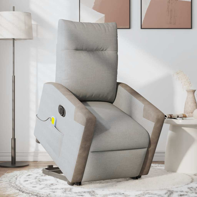 Massagesessel mit Aufstehhilfe Elektrisch Wolkengrau Stoff