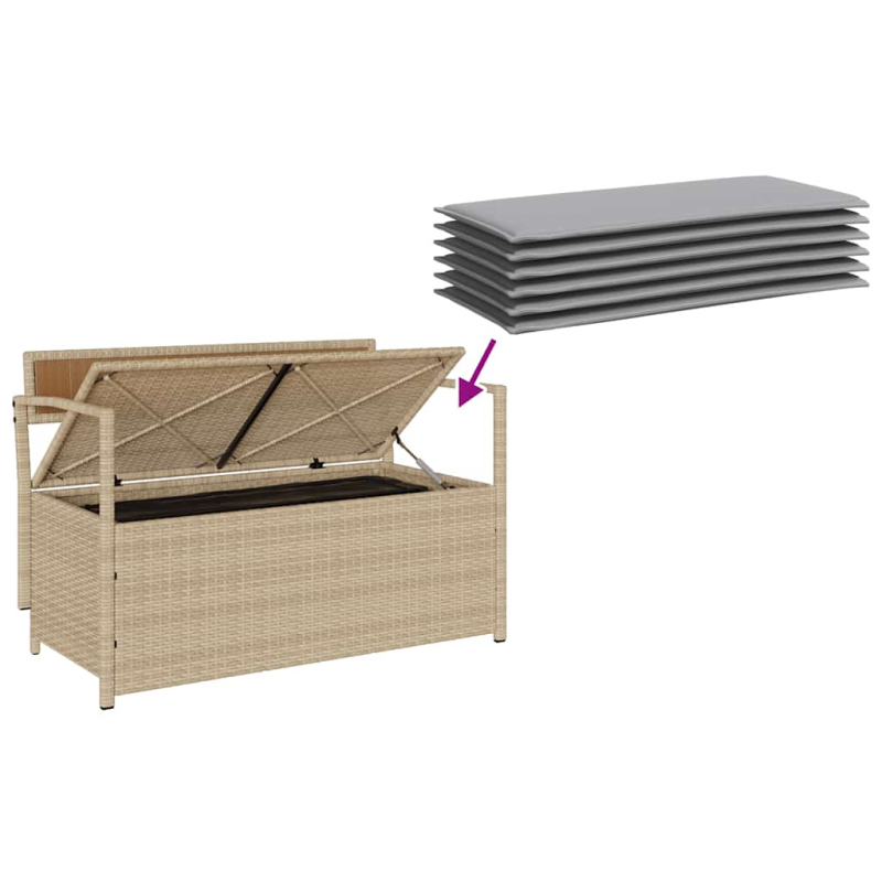 Gartenbank mit Stauraum und Kissen Beige Poly Rattan