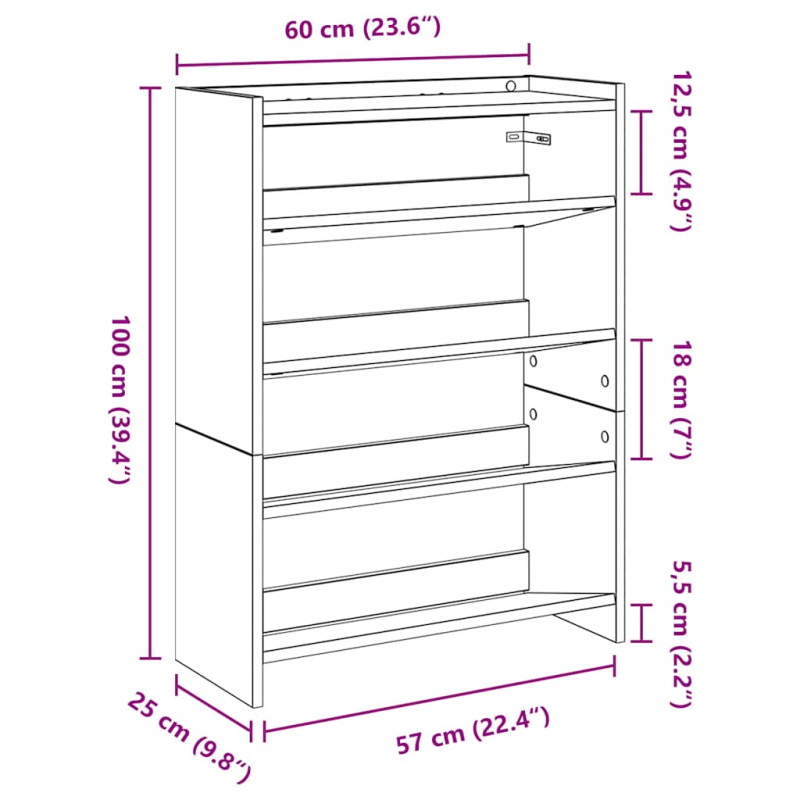 Schuhregal Braun Eichen-Optik 80x25x61,5 cm Holzwerkstoff