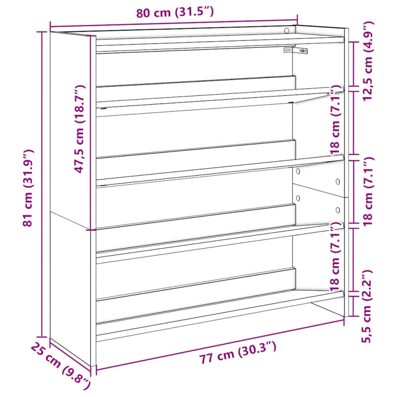 Schuhregal Grau Sonoma 80x25x81 cm Holzwerkstoff