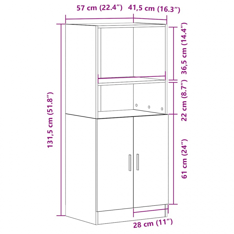 Küchenschrank Räuchereiche 57x41,5x131,5 cm Holzwerkstoff