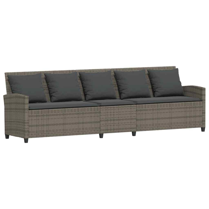 Gartensofa 5-Sitzer mit Kissen Grau Poly Rattan