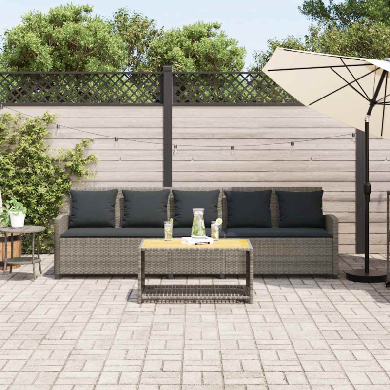 Gartensofa 5-Sitzer mit Kissen Grau Poly Rattan