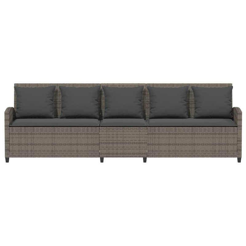 Gartensofa 5-Sitzer mit Kissen Grau Poly Rattan