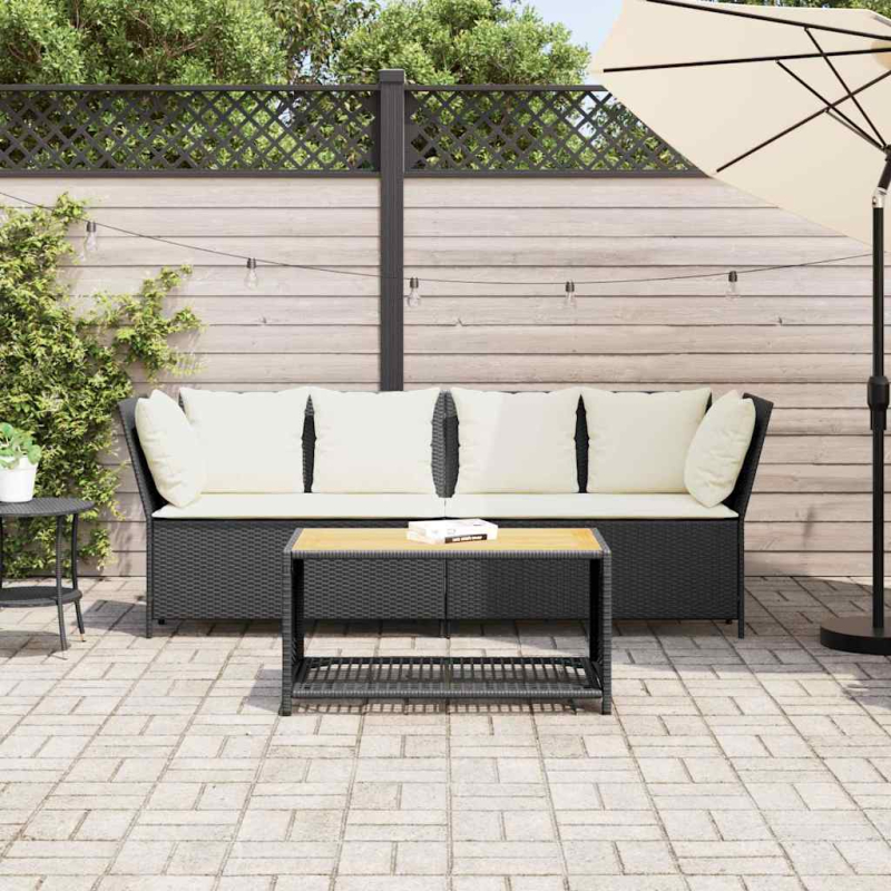 Gartensofa mit Kissen Schwarz Poly Rattan