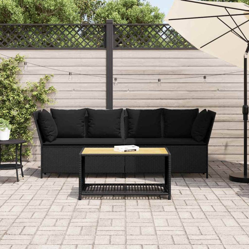 Gartensofa mit Kissen Schwarz Poly Rattan