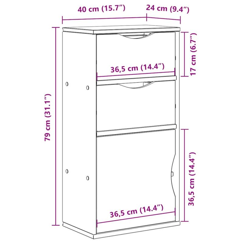 Beistellschrank mit Schubladen 40x24x79 cm Massivholz Kiefer