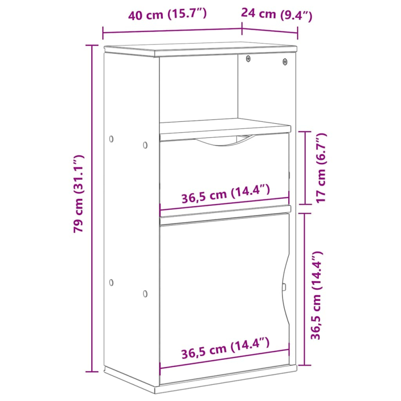 Beistellschrank mit Schublade ODDA 40x24x79cm Massivholz Kiefer