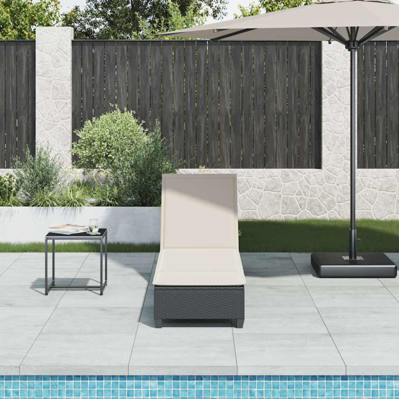 Sonnenliege mit Auflagen Schwarz 55x200x25,5cm Poly Rattan