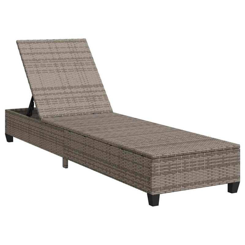 Sonnenliege mit Auflagen Grau 55x200x25,5cm Poly Rattan