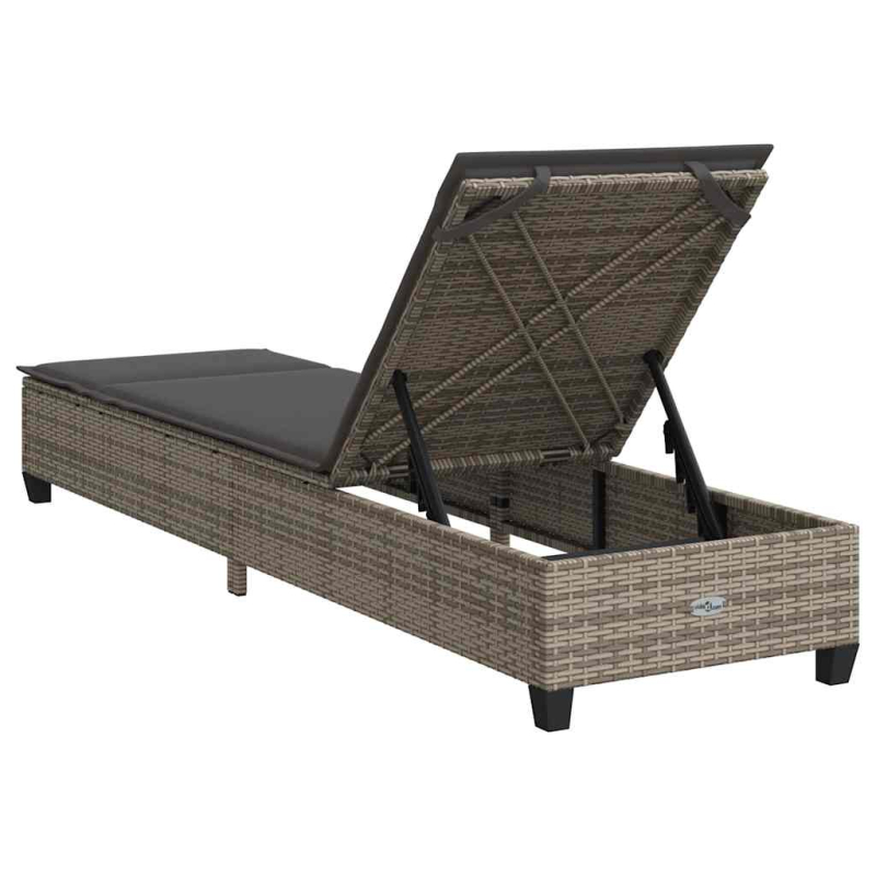Sonnenliege mit Auflagen Grau 55x200x25,5cm Poly Rattan