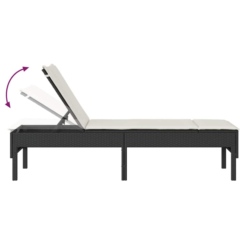 Sonnenliege mit Auflage Schwarz 55x200x44 cm Poly Rattan