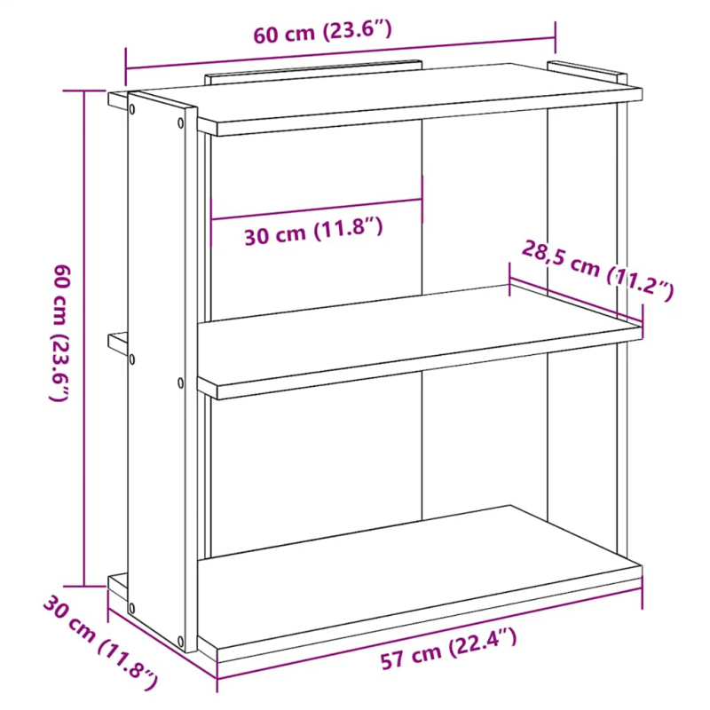 Bücherregal 3 Böden Weiß 60x30x60 cm Holzwerkstoff