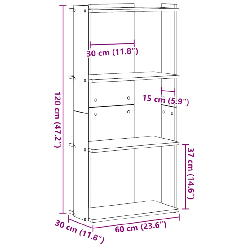 Bücherregal 3 Böden Sonoma-Eiche 60x30x120 cm Holzwerkstoff