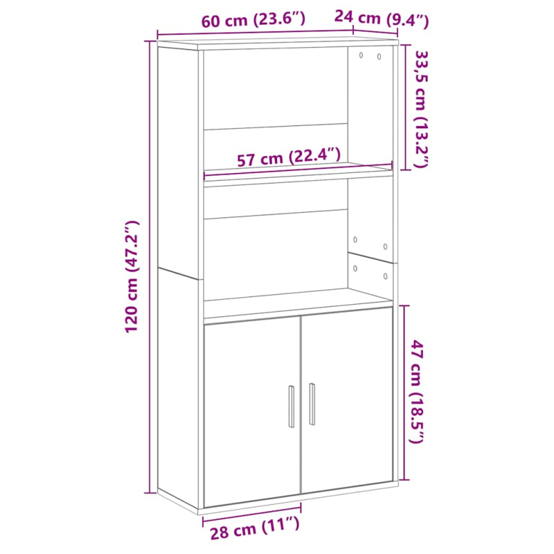 Bücherregal Betongrau 60x24x120 cm Holzwerkstoff