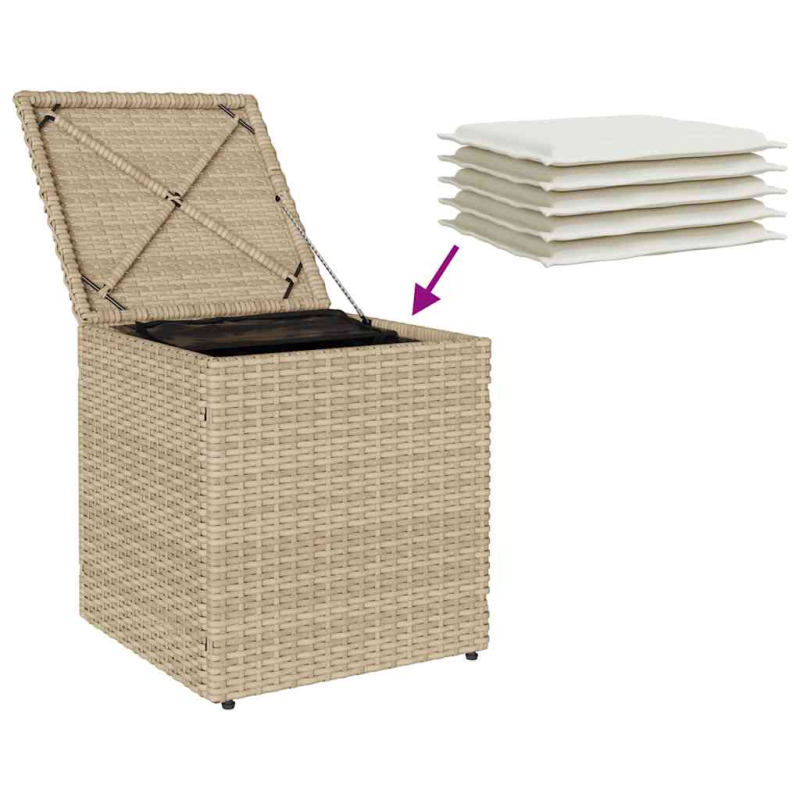 Gartenhocker mit Kissen 2 Stk. Beige 40x40x43 cm Poly Rattan